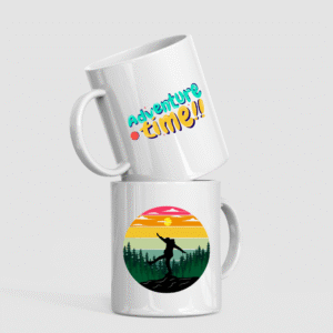 adventure lover mug – forest sunset hiking design