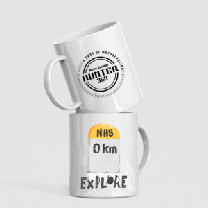 royal enfield hunter 350 "nh8 explore" printed ceramic coffee mug