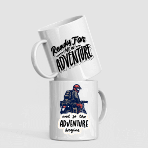 biker life adventure series ceramic coffee mug – "and so the adventure begins"